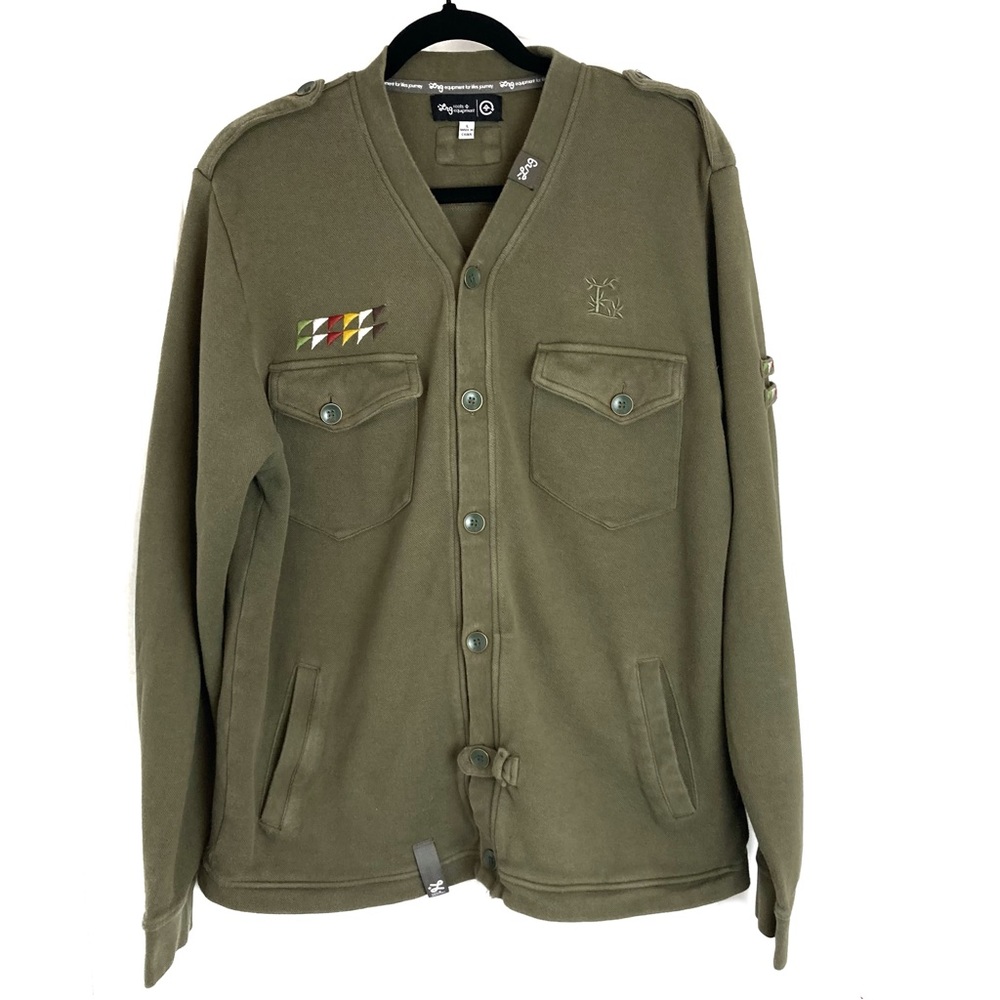 [LRG] Tanzanita Rasta Button Down 420 Embroidery Cotton Cardigan Sweater size L